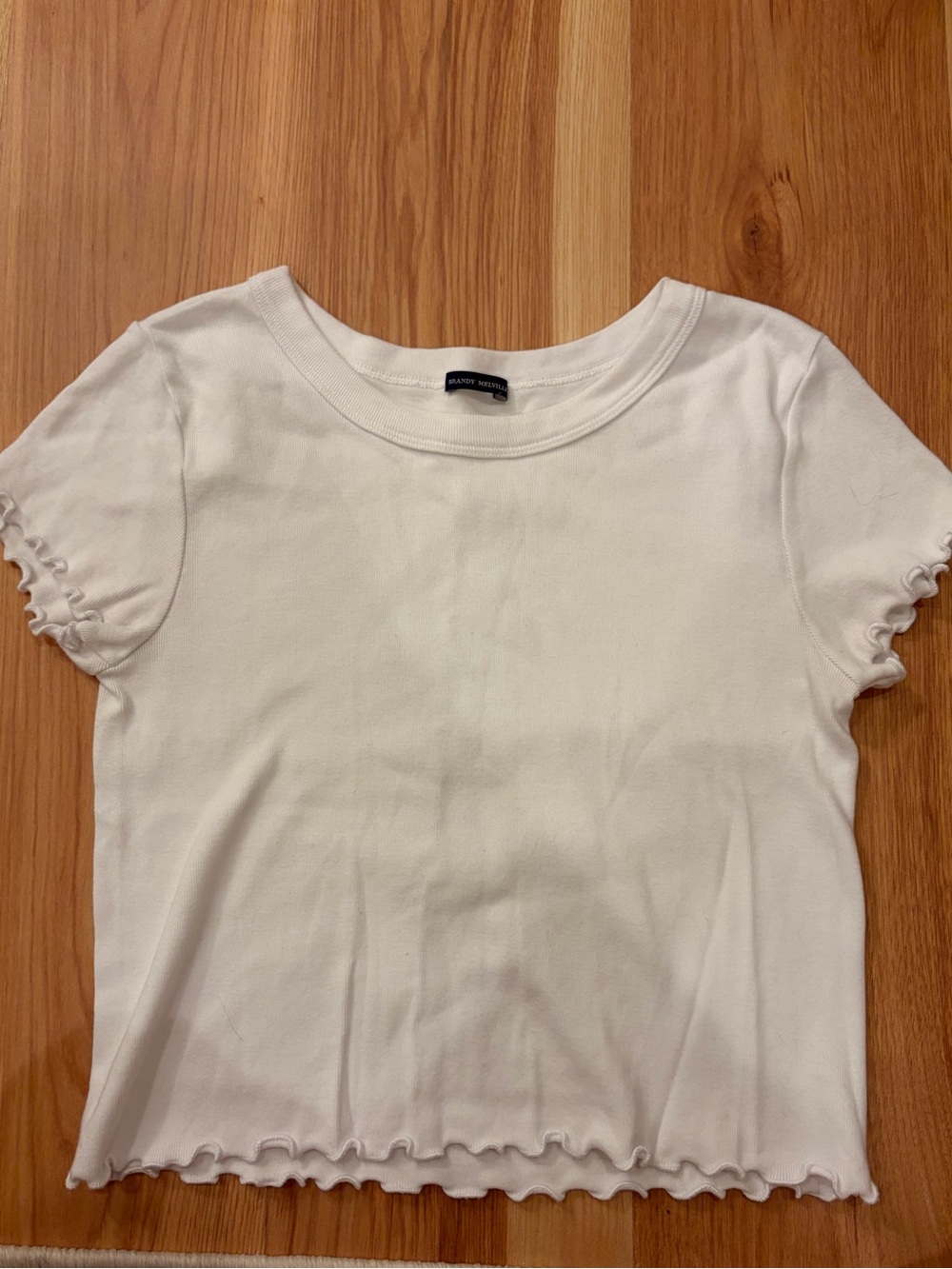 Brandy Melville White Lettuce-Edge Crop Tee